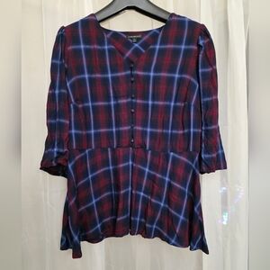 Lane Bryant Red and Blue Casual Button Down Shirt